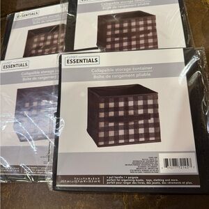 NEW (4)Wht/Blk Buffalo Plaid Collapsible Fabric Storage Cube Organizer 9"x9"x8"